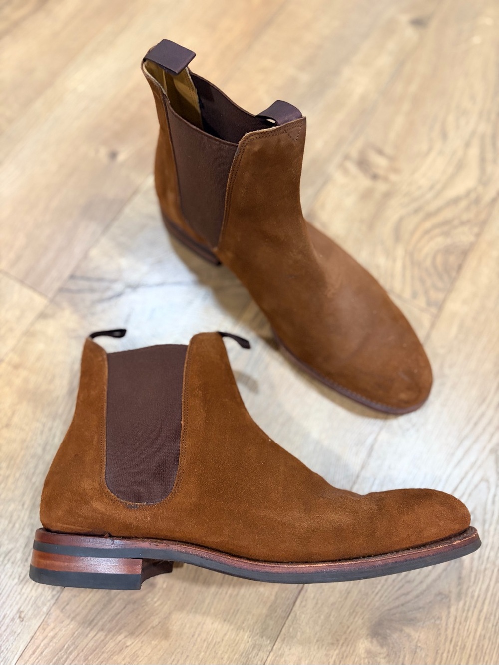 MEERMIN brown suede ankle pull on boots - Size 9.5